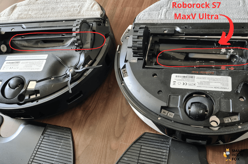 Всасывающее отверстие Roborock S8 Pro Ultra в сравнении с всасывающим отверстием S7 MaxV Ultra или S7 Pro Ultra.
